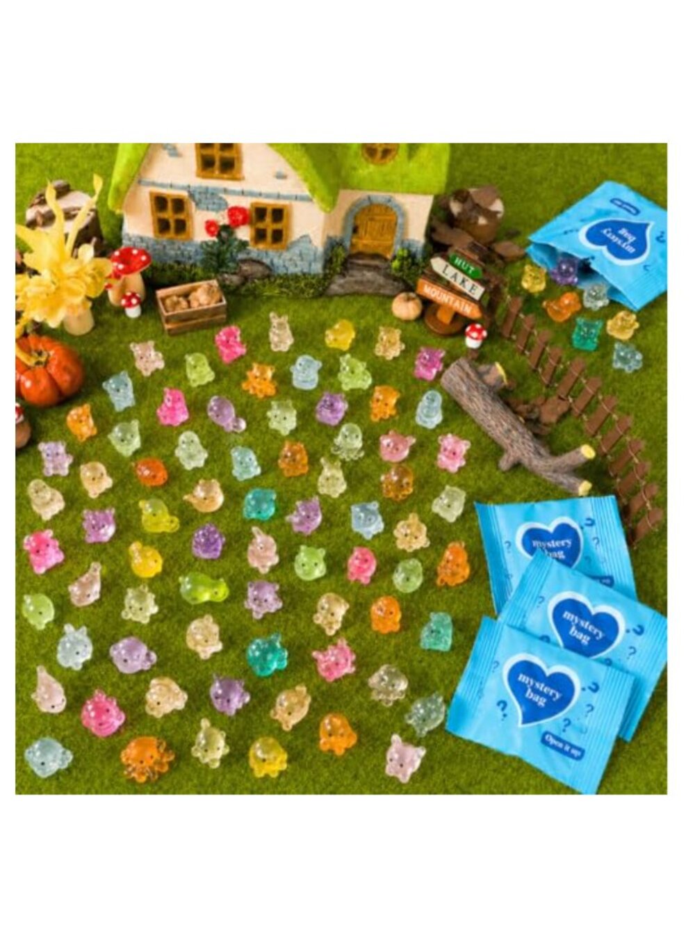 60Pcs Glow in Dark Mini Resin Animal Figurines Mystery Blind Bags Fairy Garden